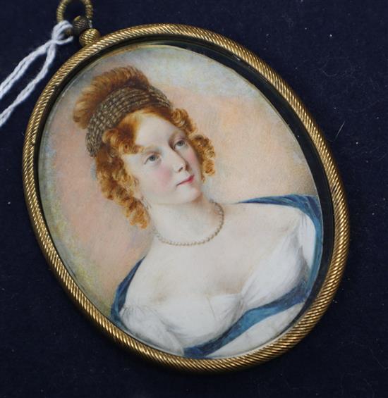 English School circa 1900 Miniature portrait of a lady wearing a white dress 8 x 6.5cm